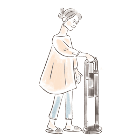 掃除機本体を充電台に戻すことで、自動で回転ブラシのお手入れが始まります。