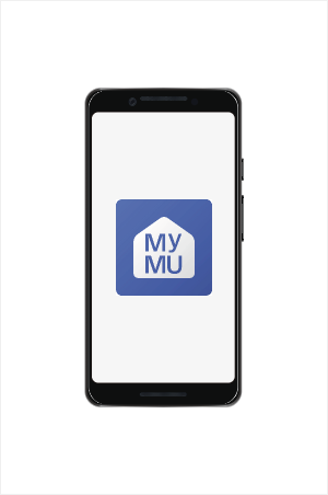 MyMUアプリのアイコンをタップします。利用規約とプライバシーポリシーを確認し、「すべてに同意して利用する」にチェックを付け、「はじめる」をタップします。